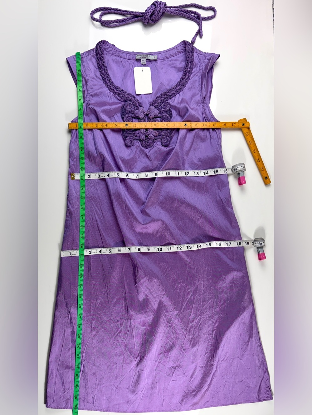 Calypso St. Barth Lilac 100% Silk Cap Sleeve Frog Clasp Front Belted Dress, Sz S - Picture 9 of 14